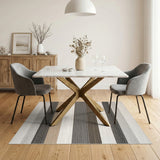 Grey Striped Geometric Grey Area Rug