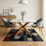Bold Geometric Modern Area Rug in Black Grey Orange