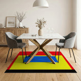 Bold Red Framed Yellow Blue Geometric Area Rug