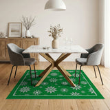 Green Festive Green Snowflake Area Rug