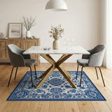 Blue White Traditional Persian Floral Area Rug