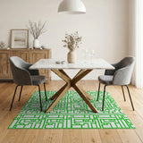 Green Vibrant Green Geometric Maze Area Rug