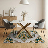 Ornate Teal Gold Persian Medallion Area Rug