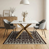 Black and White Intricate Black White Heritage Tribal Rug