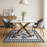 Black White Leaf Silhouette Persian Border Rug