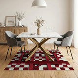 Bold Red Checkered Geometric Frame Rug