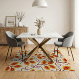Vibrant Orange Leaf Swirl Area Rug