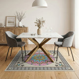 Vibrant Pink Teal Mandala Persian Area Rug