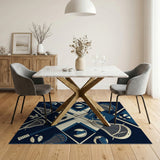 Navy Lacrosse Sticks Volleyballs Geometric Rug