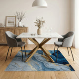 Blue Agate Marble Gold Vein Abstract Area Rug