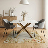 Beige Floral Border Area Rug with Pink Blossoms