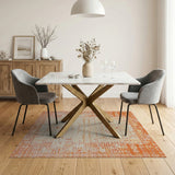 Vibrant Orange Geometric Border Area Rug