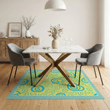 Yellow Blue Swirl Cloud Area Rug