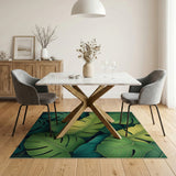 Lush Overlapping Monstera Leaves Green Area Rug