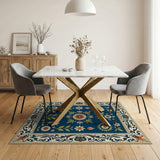 Navy Blue Persian Floral Area Rug with Ornate Border