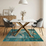 Teal Leaf Abstract Area Rug