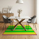 Vibrant Yellow Green Blue Striped Area Rug