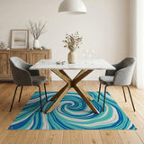 Hypnotic Blue Teal Swirl Abstract Area Rug