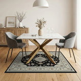 Elegant Black Ivory Persian Floral Area Rug