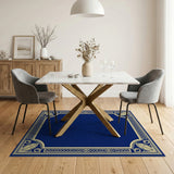Ornate Navy Blue Gold Border Area Rug