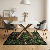 Ornate Green Leaf Baroque Frame Rug