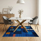 Bold Geometric Blue Orange Abstract Area Rug