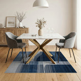Navy Blue Abstract Wave Stripe Area Rug