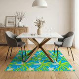 Turquoise Palm Fronds Fish Coastal Area Rug