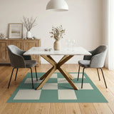 Teal and Ivory Checkered Geometric Area Rug