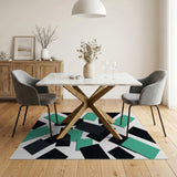 Teal Black Geometric Overlap Area Rug