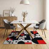 Red Bold Geometric Red Black White Area Rug