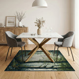 ODIKA Enchanted Forest Washable Area Rug - Low Pile Woodland Nature Print