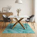 Teal Feather Pattern Boho Area Rug