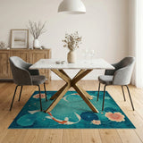 Serene Teal Koi Fish Lotus Area Rug