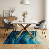 Layered Blue Teal Waves Abstract Area Rug