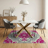 Ornate Pink Gray Persian Medallion Rug