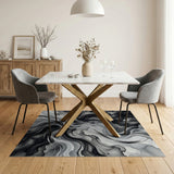 Black White Ink Swirl Abstract Area Rug