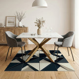 Modern Geometric Navy Ivory Triangle Rug