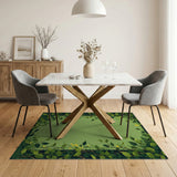 Lush Green Leaf Yellow Flower Border Rug