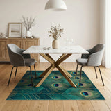 Teal Peacock Feather Area Rug