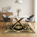 ODIKA Black Gold Floral Vintage Area Rug