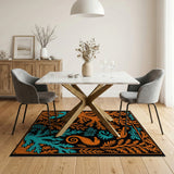 Orange Teal Coral Reef Sea Life Area Rug