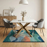 Teal Wave Abstract Landscape Area Rug