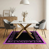 Pink Floral Vine Border Black Area Rug