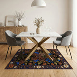 Bronze Rose and Blue Floral Persian Rug