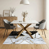 Black White Marble Gold Geometric Area Rug