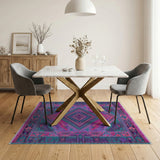 Vibrant Teal Pink Purple Geometric Area Rug
