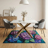 ODIKA Hydrangea Floral Machine Washable Rug - Low Pile Non-Slip Indoor Area Rug