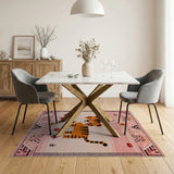 Kids Cartoon Pink Playful Pink Cartoon Tiger Area Rug