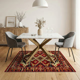 Washable Southwestern Tribal Geometric Area Rug - Red & Black